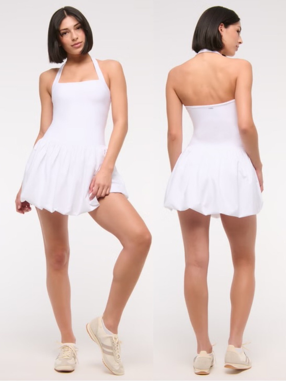 NWT Abercrombie & Fitch YPB Halter Bubble Hem Mini Dress White